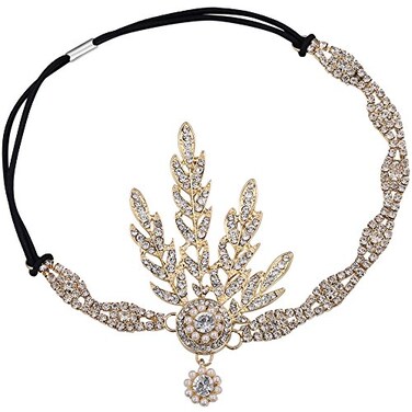 BABEYOND Art Deco 1920's Flapper Great Gatsby Inspired Leaf Medallion Pearl Headpiece Headband