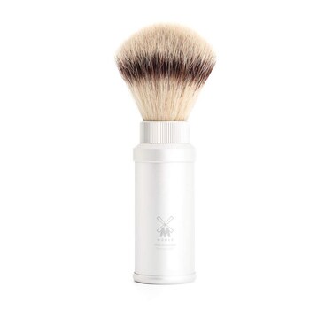 M&Uuml;HLE Travel Silver Aluminum Silvertip Fibre Shaving Brush - Portable Synthetic Luxury Shave Brush for Men, Rich Lather