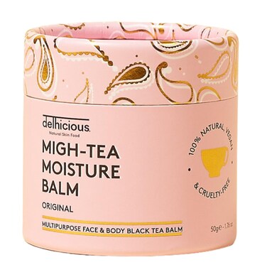 Delhicious Migh-Tea Moisture Face &amp; Body Balm for Very Dry Skin - Nourishing Shea Butter Moisturizer - Eczema Relief, Psoriasis Treatment - Natural, Vegan, Ayurveda Body Butter with Almond Oil - 50g