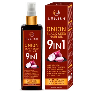 Newish Black Seed Onion Oil for Hair Regrowth and Care, With Castor, Almond, Sunflower, Methi &amp; Jojoba Oils for Shiny Hair (200 ml)