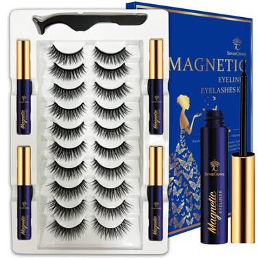 Magnetic Eyelashes,Magnetic Lashes ,10 Pairs Magnetic Lash Kit with Magnetic Liner,3D Natural Look,Reusable Cat-Eye Magnet False Eyelashes Cruelty Free.
