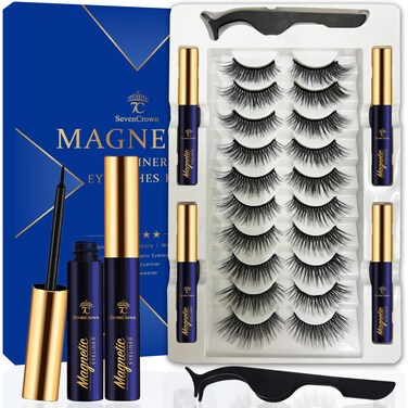 Magnetic Eyelashes with Eyeliner Kit,Cat-Eye Magnetic Lashes,False Eyelashes with Applicator,Reusable Magnet Lash Set,Natural Look,Easy,Cruelty-Free.