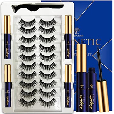 Magnetic Eyelashes 7C SevenCrown 10 Pairs Cat-Eye Magnetic Lashes with Liner,Natural Look,Reusable Magnet False Eyelashes Cruelty Free. Easy to Apply.