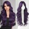 7JHH WIGS 31in Purple Long Water Body Wavy Wigs with Curtain Bangs Natural Heat Resistant Synthetic Fiber Midlle Part Women Curly Wigs for Chrismas Daily Party Daily Used