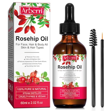 Rosehip Oil for Face,100% Pure Organic Rosehip Seed Oil Cold Pressed Moisturizer for Hair, Skin &amp; Nails 2 fl.oz