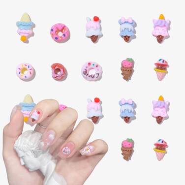 22Pcs Cute Nail Art Charms 3D Resin Food Cute Nail Charms Cartoon Ice Cream Nail Resin Charms Sweet Doughnut Designs Nail Decor for Nails DIY Nail Supplies Cute Nail Art Craft Accessories