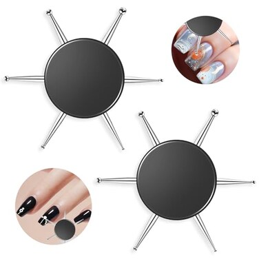 2Pcs Circular Dotting Tools, 6 In 1 Nail Dotting Pen, Disc Nail Dotting Tool, Stainless Steel Nail Dot Painting Tool for Embossing Tracing Manicure, Professional Nail Salon or Home Use