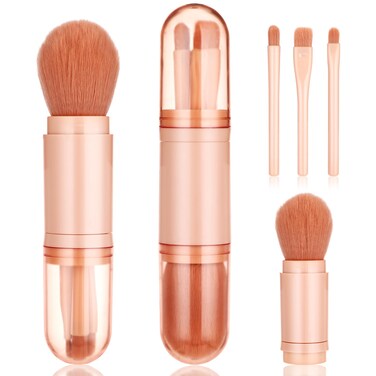 4 in 1 Travel Makeup Brushes Set, Portable Retractable Travel Makeup Brushes, Foundation, Blush Powder, Eye Shadow, Concealer Brush for Women Makeup Brush Cruelty-Free