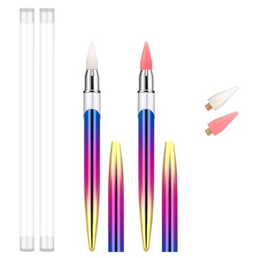 2pcs Rhinestone Picker Tool, Wax Pencil for Rhinestones, Wax Pen Pick up Applicator with 2 Extra Wax Tips, Gem Picker Tool Rhinestone Picker Dotting Pen