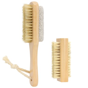Wooden Nail Brush Set: Featuring a Floating Stone Brush (Shower Toe Nail Brush) and Fingernail Care Brushes. Perfect for Hand, Foot &amp; Nail Cleaning, as Well as Ankle Exfoliation.