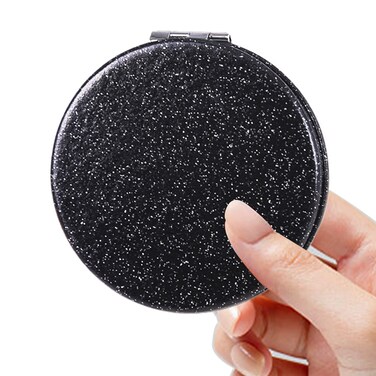 Acedada Compact Mirror, Pocket Mirror, Small Mirror for Purse with Glitter, Portable Travel Makeup Mirror, Folding Handheld 2-Sided 1x/2x Magnifying Compact Mirror for Women Girls - Black