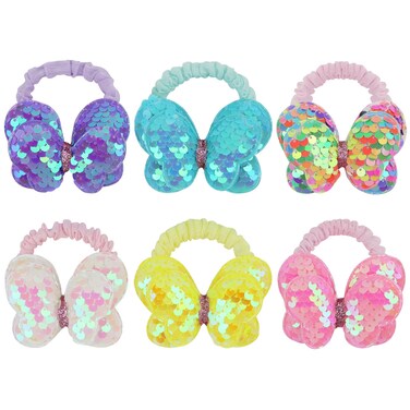 Sequin Butterfly Hair Scrunchies and Pony Holders - Cute Hair Accessories with Big Bows for Girls and Women, Pack of 6 Hair Ties
