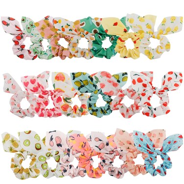 20 Pack Scrunchies for Thick Hair: Cute Ribbon Hair Ties with Fruit Bows for Girls and Women, Ponytail Holders Hair Accessories