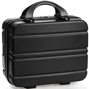 Hard Shell Cosmetic Travel Case, 12 Inch Portable Makeup Train Case with Elastic Band and Handle, Pressure-proof Mini ABS Carrying Suitcase Toiletry Box for Travel, Camping, Black