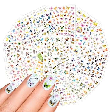 Nail Art Stickers Butterfly Acrylic Nails Decals Designs Accessories 12 Sheet Self Adhesive 3D Nail Sticker Decorations Decal for Women Girls
