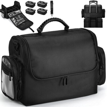 Adazzo Professional Makeup Case, Extra Large Travel Makeup Bag, Makeup Artist Carry Bag Makeup Organizer Case Cosmetic Makeup Train Case with 4 Small Bags, Luggage Sleeves(Plus)