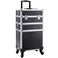 Adazzo 3 in 1 Professional Rolling Makeup Train Case Aluminum Trolley Case with 360&deg; Rotation Wheels for Makuep Artist Cosmetic Suitcase Organizer with Lock and Key Diamond Pattern - Black