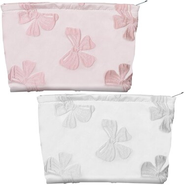 2 PCS Pink Bow Makeup Bag Large Capacity Elegant Bow Preppy Cosmetic Bag Zipper Pouch Organizer Cute Portable Storage Case Cute Roomy Pink Portable Travel Toiletry Bag for Women Girls Travel Storage