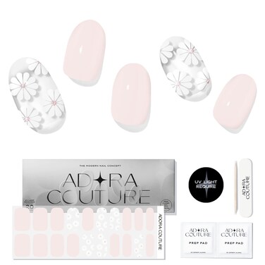 Semi Cured Gel Nail Strips with 20 Pieces, Salon Quality Nail Wraps for Women, Soft Pink with White Daisy UV Gel Nail Stickers, UV Light Required, Charming Daisy