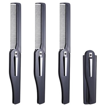 4PCS Folding Mustache Comb for Men, Portable Beard Comb Mini Portable Pocket Combs for Mustaches Hair Care Styling Black Moustache Combs for Men Mustaches and Short Beards