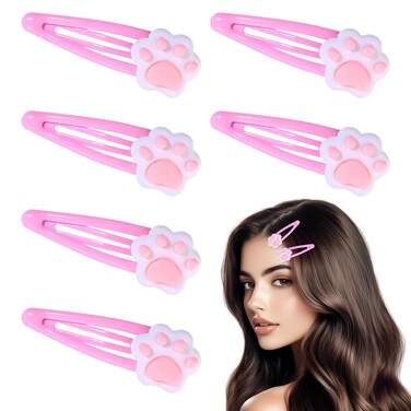 6PCS Cute Cat Paw Hair Clips Pink Kawaii Hair Clips for Hair Decor Y2k Cat Hair Pins Suitable for Girls, Cartoon Cat Metal Hairpins for Kids, Girls Kawaii Hair Accessories