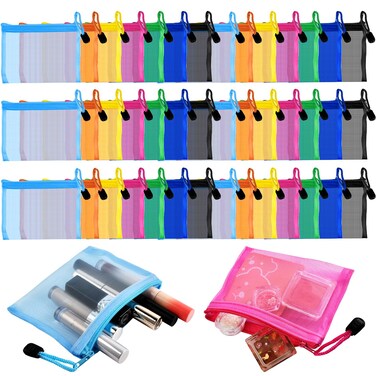 42 Pcs Mini Zipper Mesh Bags, 5 x 4 Inch Small Makeup Bag Lipstick Cosmetic Accessories Organizer Nylon Makeup Zipper Pouch Beauty Travel Toiletry Bag Kit for Women (7 Colors)