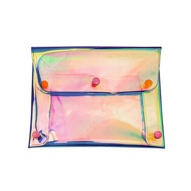 Holographic Makeup Bag, Waterproof Travel Cosmetics Organizer Pouch for Women, Snap Closure Iridescent Coin Wallet to Store Makeup Brushes, Keys, Small Items(7.8 * 3.5inches) (B)