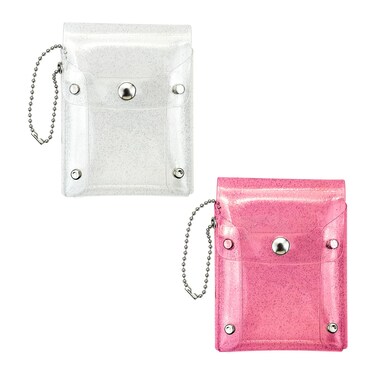 Lipstick Case Keychain, 2Pc Vertical Clear Lipstick Pouch Organizer for Purse, Waterproof Coin Purse Mini Storage Purse for Small Items (Clear+Pink)