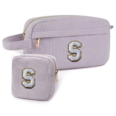 2Pcs Makeup Bag Cosmetic Bag Preppy Travel Toiletry Pouch Portable Personalized Storage Bag Hygiene Mini Organizer Case for Female Teen Girls Daughter Sisters Gifts(Purple S)