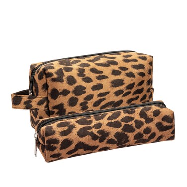 Makeup Bag Set, Large Capacity Cosmetic Bag and Pencil Case, Soft Material, Travel Toiletry Organizer (Brown)