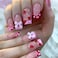 Press on Nails Medium Square Fake Nails with Bow Strawberry Designs Pink French Tip Nails Press ons Red Acrylic Nails Nude False Nails Heart Stick on Nails for Women 24Pcs