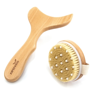 Lymphatic Drainage Paddle &amp; Dry Brushing Body Brush, Wood Body Gua Sha Tool with Dry Skin Brush, Lymphatic Massage Paddle for Anti Cellulite - Body Shaping Contouring Sculpting
