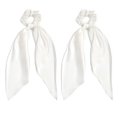 2 PCS Hair Scrunchies Scarf White Hair Ribbon Satin Silk Elastic Hair Tie Bow Bands Ponytail Holder Accessories for Women Girls
