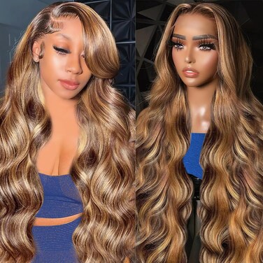 Highlight 5x5 HD Lace Closure Wigs Human Hair Body Wave P4/27 Ombre Lace Closure Wig for Black Women 180 Density Honey Blonde Closure Wigs Pre Plucked Glueless 18 Inch