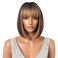 Aimole Honey Short Bob Straight Wig Ombre Brown With Light Brown Strips Wigs Dark Roots Synthetic Hair With Long Sclap of Middle Part for Daily Party