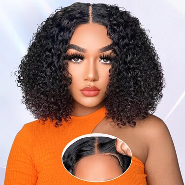 AISI Headband Wig Human Hair Curly Wigs for Black Women Brazilian None Lace Front Wigs 150% Density Natural Black Headband Wigs Glueless Wig with Elastic Band for Beginners 10 Inch