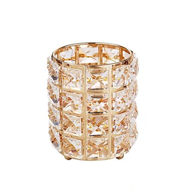 Crystal Beads Makeup Brush Holder, Makeup Brush Organizer Vanity Decor, Handcrafted Cosmetics Brushes Cup, Crystal Cup for Makeup Brushes(Gold)