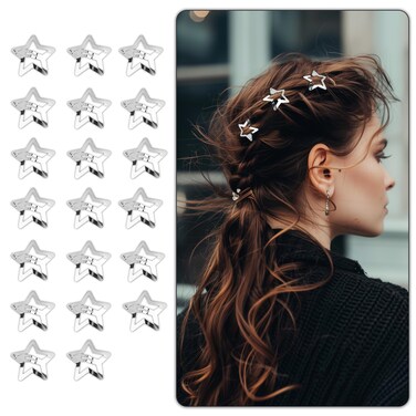 Star Hair Clips, 20 Pcs 1.25 inches Silver Star Hair Clips, Snap Star Hair Barrettes Cute Metal Hair Clips Accessories, Y2K Hair Clips Rave Accessories Non-Slip Star Clips for Girls Women