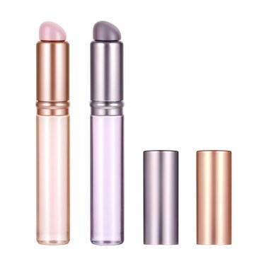 2 Pcs Silicone Lip Brush, Silicone Lip Applicator with Cover for Lip Gloss Lip Balm Concealer Round Head Lip Brushes Applicator Lip Makeup Brush Concealer Applicator (Purple+Pink)