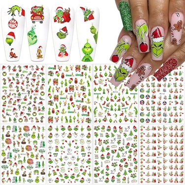 8 Sheets Christmas Nail Art Stickers 3D Xmas Nail Decals Self Adhesive Xmas Tree Bell Winter Nail Stickers Holiday Nail Design Christmas Nail Stickers for Women Girls Christmas Nail Art Decoration