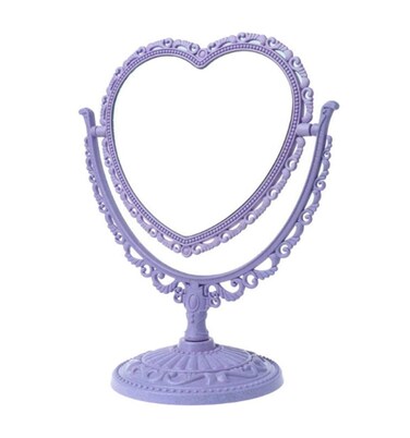 AKOAK Heart-Shaped Cosmetic Mirror - Plastic, Double-Sided, Rotatable, Lightweight - Bathroom &amp; Bedroom Mirror (Purple)