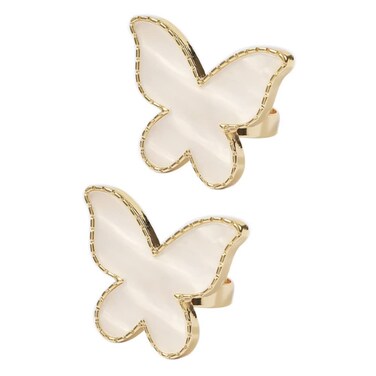 AKOAK 2 Pcs Butterfly Nail Art Resin Palette, Ring Gel Polishing Mixing Tray, Gold Edge Adjustable Nail Ring Gel Color Makeup Plate, DIY Nail Art Display Tool Photography Prop Nail Polish Plate