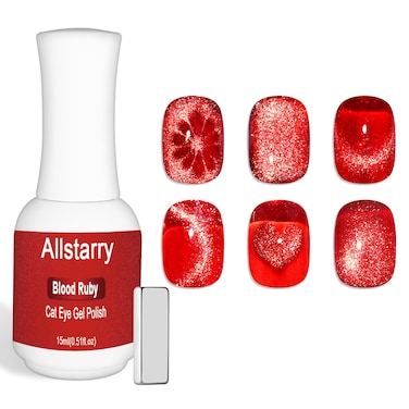 Allstarry Red Cat Eye Gel Polish, 15ml/0.5fl oz Red Nail Polish Jelly Glass Magnetic Red Gel Polish UV LED Curing Soak Off Home DIY Nail Salon for Valentines Nails - Blood Ruby