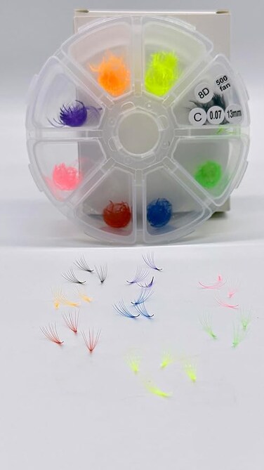 Eyelash Extensions Neon Alluring Mixed Color Loose 8D Premade Lash Fans 0.07mm C &amp; D Curl &ndash; 500 Lash Fans (C Curl, 14mm)