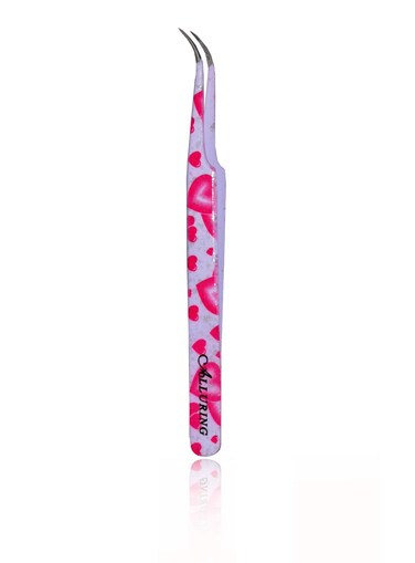 Alluring Pink Heart Tweezers for Eyelash Extension for Volume Lashes - Strong Curved