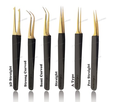 Alluring Black with Gold Tip Tweezers for Eyelash Extension - 3D Straight