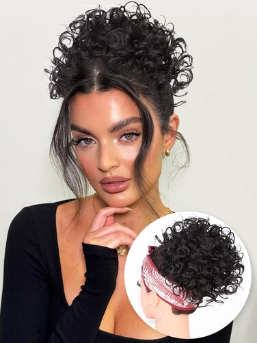 ALXNAN Messy Hair Bun Hair Piece for Women Elastic Drawstring Loose Wave Curly Buns Short Natural Black Synthetic Ponytail Extension Hair Bun Extensions Thick Updo Hairpieces for Women Daily Use.