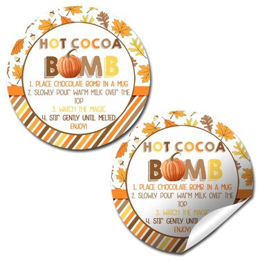 Pumpkins &amp; Leaves Fall Autumn Themed Hot Cocoa Bomb Packaging Sticker Labels, Total of 40 2" Circle Stickers by Amanda Creation