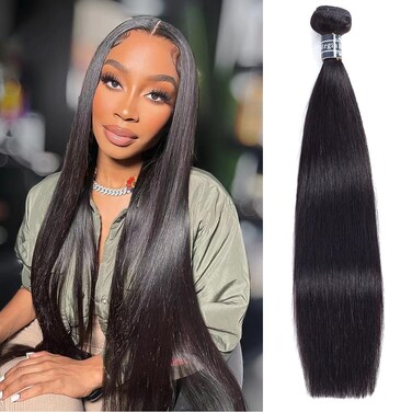 Amella Hair Straight Hair One Bundle of Brzazilian Hair 8A Unprocessed Virgin Brazilian Straight Human Hair Weave Weft Natural Black Color (22inch)