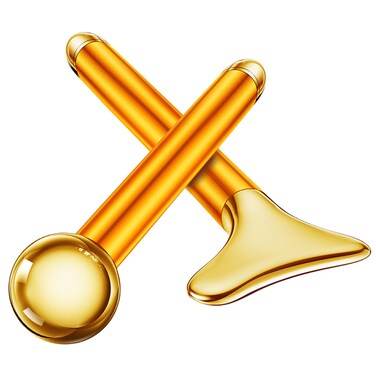 Amirce Gua Sha and Ice Roller Facial Tools, Electric Face Massager Device for Skin Care, Facial Device for Eye, Jaw, Scalp, Face and Neck, 2-in-1 Gua Sha and Ice Roller for Face Set(Gold)